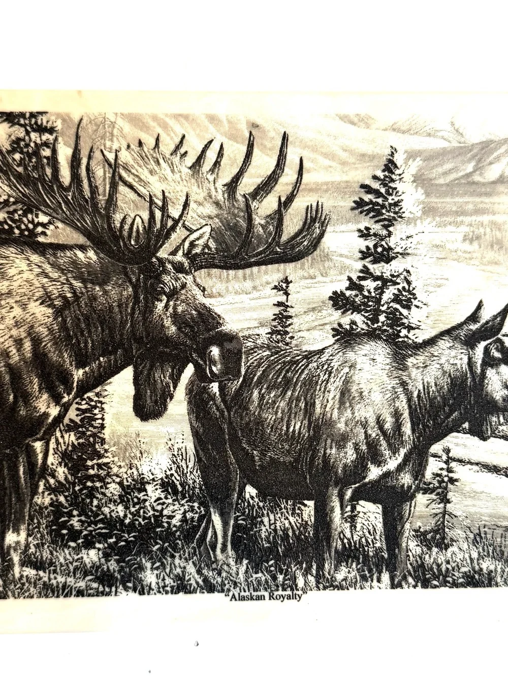 VTG 1998 Cynthie Fisher Alaskan Royalty  Montana Marble Inc. Tile Art Moose